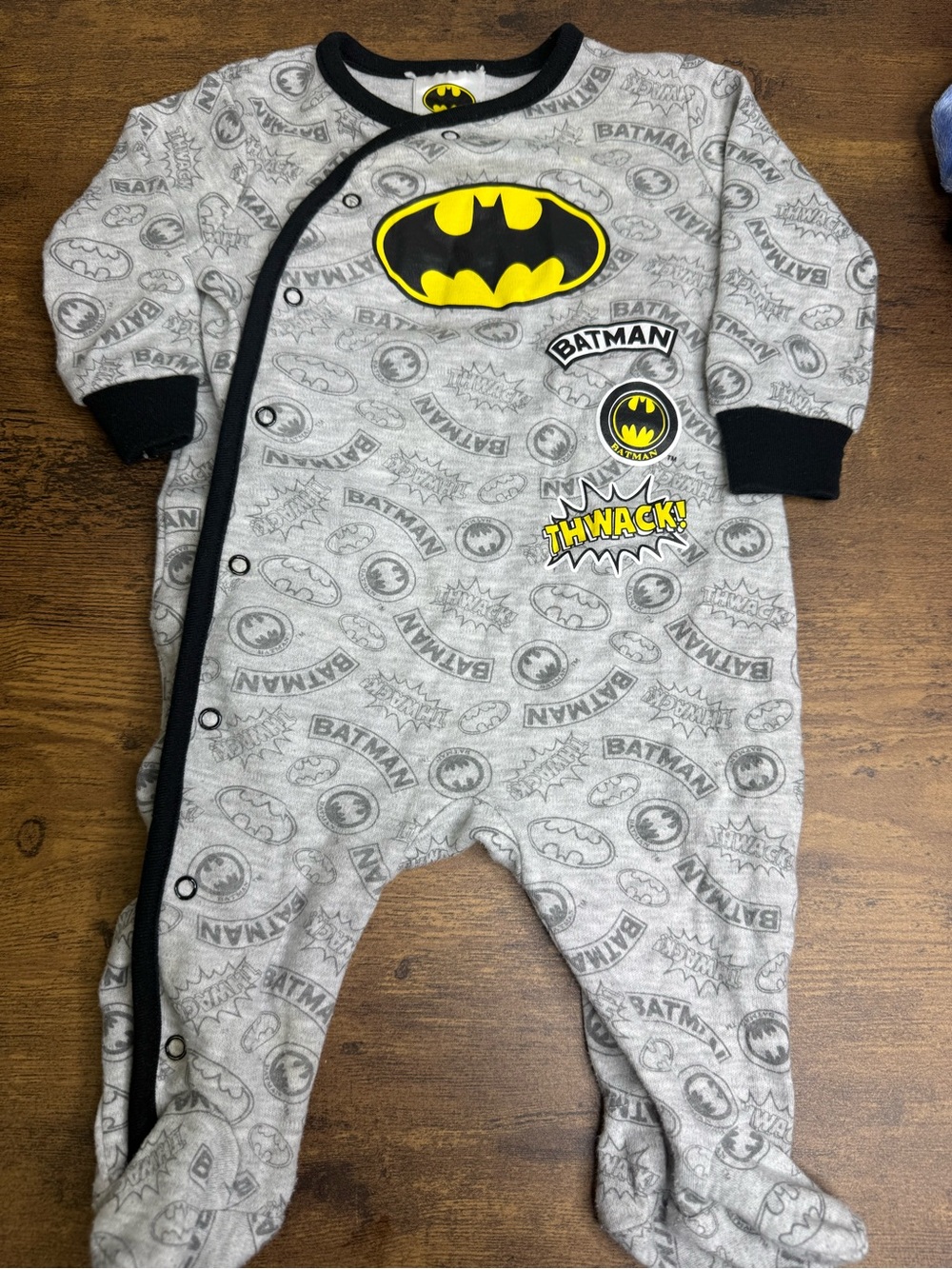 ⭐️5 for $20⭐️ Batman Baby One-Piece Footed Sleeper - Gray with Yellow Bat Logo
